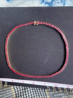 Dorsey Princess-Cut Rivière necklace, ruby / gold.